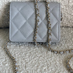 CHANEL Handbag 21A Caviar Quilted Flap Card Holder On Chain Grey - Redeluxe