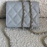 CHANEL Handbag 21A Caviar Quilted Flap Card Holder On Chain Grey - Redeluxe