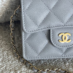 CHANEL Handbag 21A Caviar Quilted Flap Card Holder On Chain Grey - Redeluxe