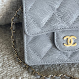 CHANEL Handbag 21A Caviar Quilted Flap Card Holder On Chain Grey - Redeluxe