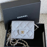 CHANEL Handbag 21A Caviar Quilted Flap Card Holder On Chain Grey - Redeluxe