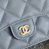 CHANEL Handbag 21A Caviar Quilted Flap Card Holder On Chain Grey - Redeluxe