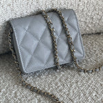 CHANEL Handbag 21A Caviar Quilted Flap Card Holder On Chain Grey - Redeluxe