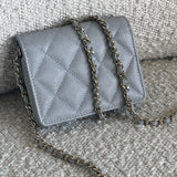 CHANEL Handbag 21A Caviar Quilted Flap Card Holder On Chain Grey - Redeluxe