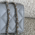 CHANEL Handbag 21A Caviar Quilted Flap Card Holder On Chain Grey - Redeluxe