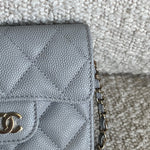 CHANEL Handbag 21A Caviar Quilted Flap Card Holder On Chain Grey - Redeluxe
