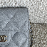 CHANEL Handbag 21A Caviar Quilted Flap Card Holder On Chain Grey - Redeluxe