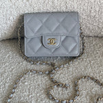 CHANEL Handbag 21A Caviar Quilted Flap Card Holder On Chain Grey - Redeluxe