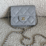 CHANEL Handbag 21A Caviar Quilted Flap Card Holder On Chain Grey - Redeluxe
