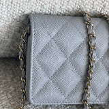 CHANEL Handbag 21A Caviar Quilted Flap Card Holder On Chain Grey - Redeluxe