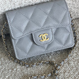 CHANEL Handbag 21A Caviar Quilted Flap Card Holder On Chain Grey - Redeluxe
