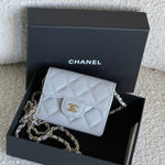 CHANEL Handbag 21A Caviar Quilted Flap Card Holder On Chain Grey - Redeluxe