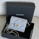 CHANEL Handbag 21A Caviar Quilted Flap Card Holder On Chain Grey - Redeluxe