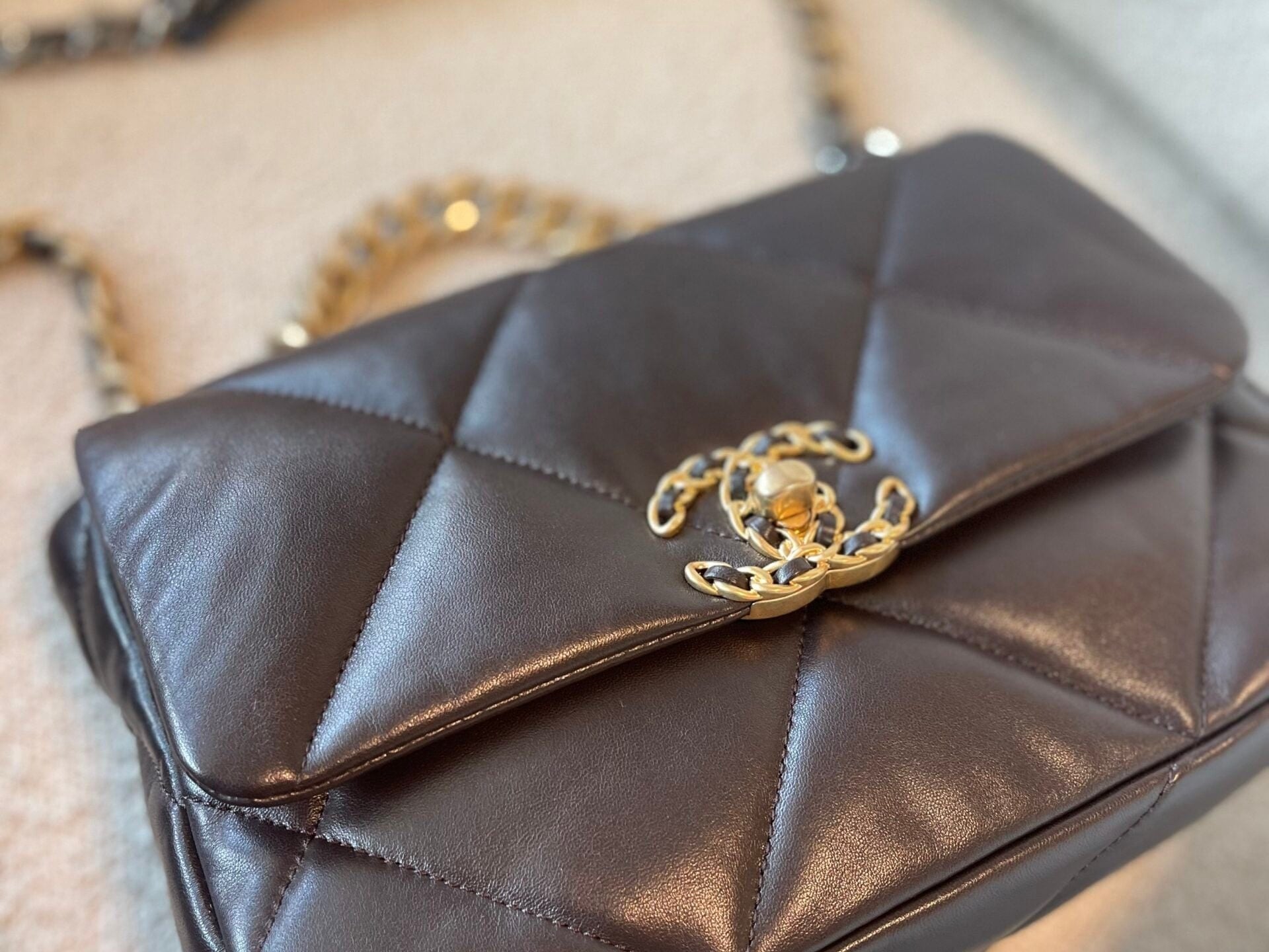 CHANEL Handbag 21A Dark Brown Lambskin Quilted 19 Flap Small MHW - Redeluxe