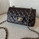 CHANEL Handbag 21A Dark Brown Lambskin Quilted Mini Rectangular Single Flap Light Gold Hardware - Redeluxe