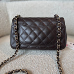 CHANEL Handbag 21A Dark Brown Lambskin Quilted Mini Rectangular Single Flap Light Gold Hardware - Redeluxe