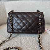 CHANEL Handbag 21A Dark Brown Lambskin Quilted Mini Rectangular Single Flap Light Gold Hardware - Redeluxe