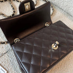 CHANEL Handbag 21A Dark Brown Lambskin Quilted Mini Rectangular Single Flap Light Gold Hardware - Redeluxe