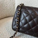 CHANEL Handbag 21A Dark Brown Lambskin Quilted Mini Rectangular Single Flap Light Gold Hardware - Redeluxe