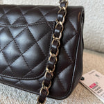 CHANEL Handbag 21A Dark Brown Lambskin Quilted Mini Rectangular Single Flap Light Gold Hardware - Redeluxe