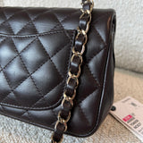 CHANEL Handbag 21A Dark Brown Lambskin Quilted Mini Rectangular Single Flap Light Gold Hardware - Redeluxe