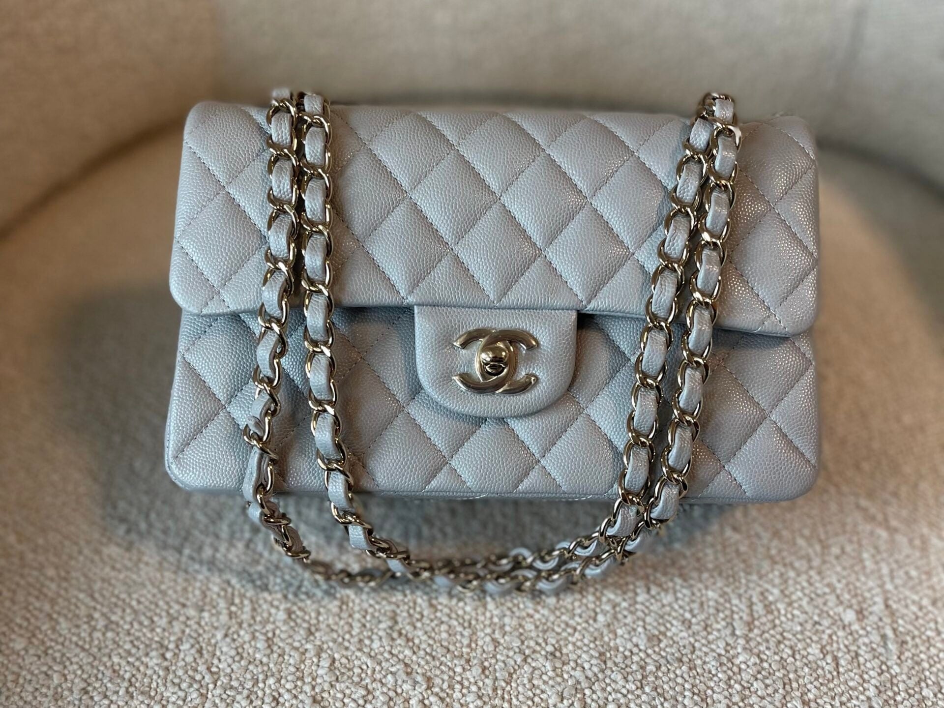 CHANEL Handbag 21A Grey Caviar Quilted Classic Flap Small LGHW - Redeluxe