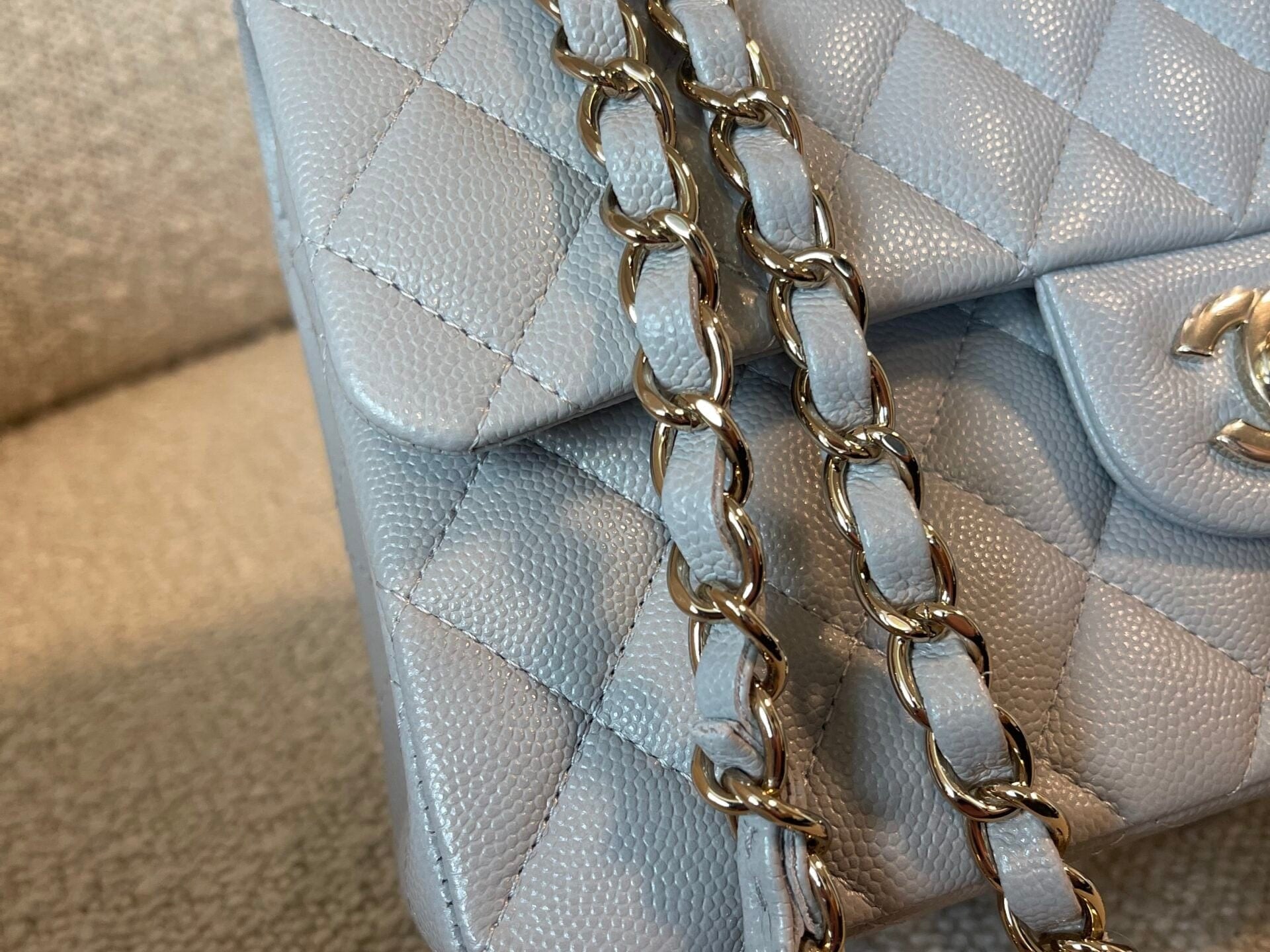 CHANEL Handbag 21A Grey Caviar Quilted Classic Flap Small LGHW - Redeluxe