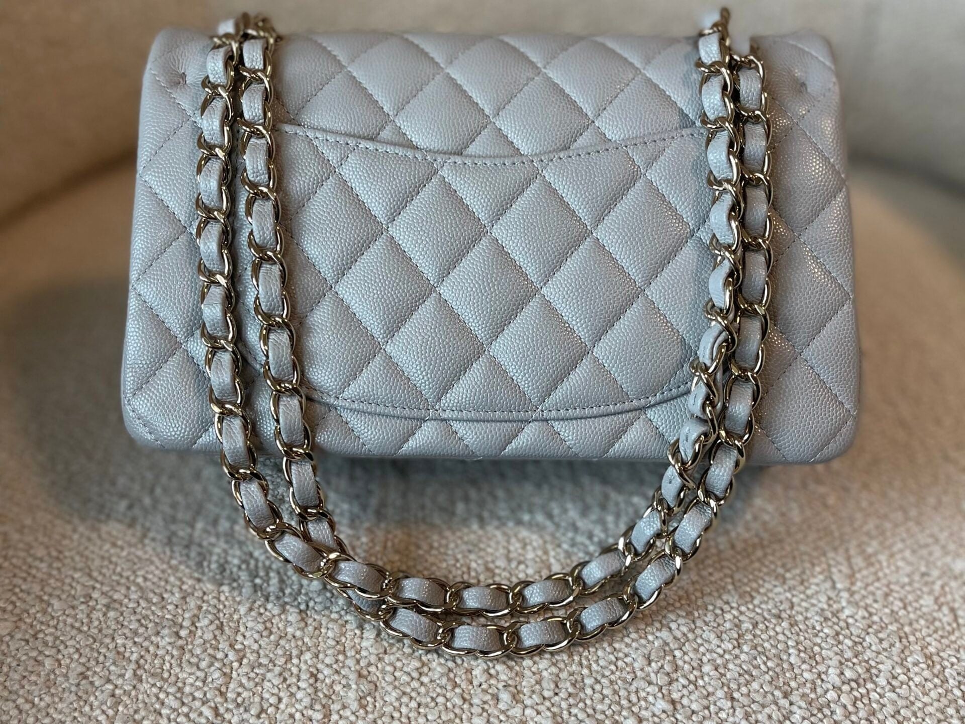 CHANEL Handbag 21A Grey Caviar Quilted Classic Flap Small LGHW - Redeluxe