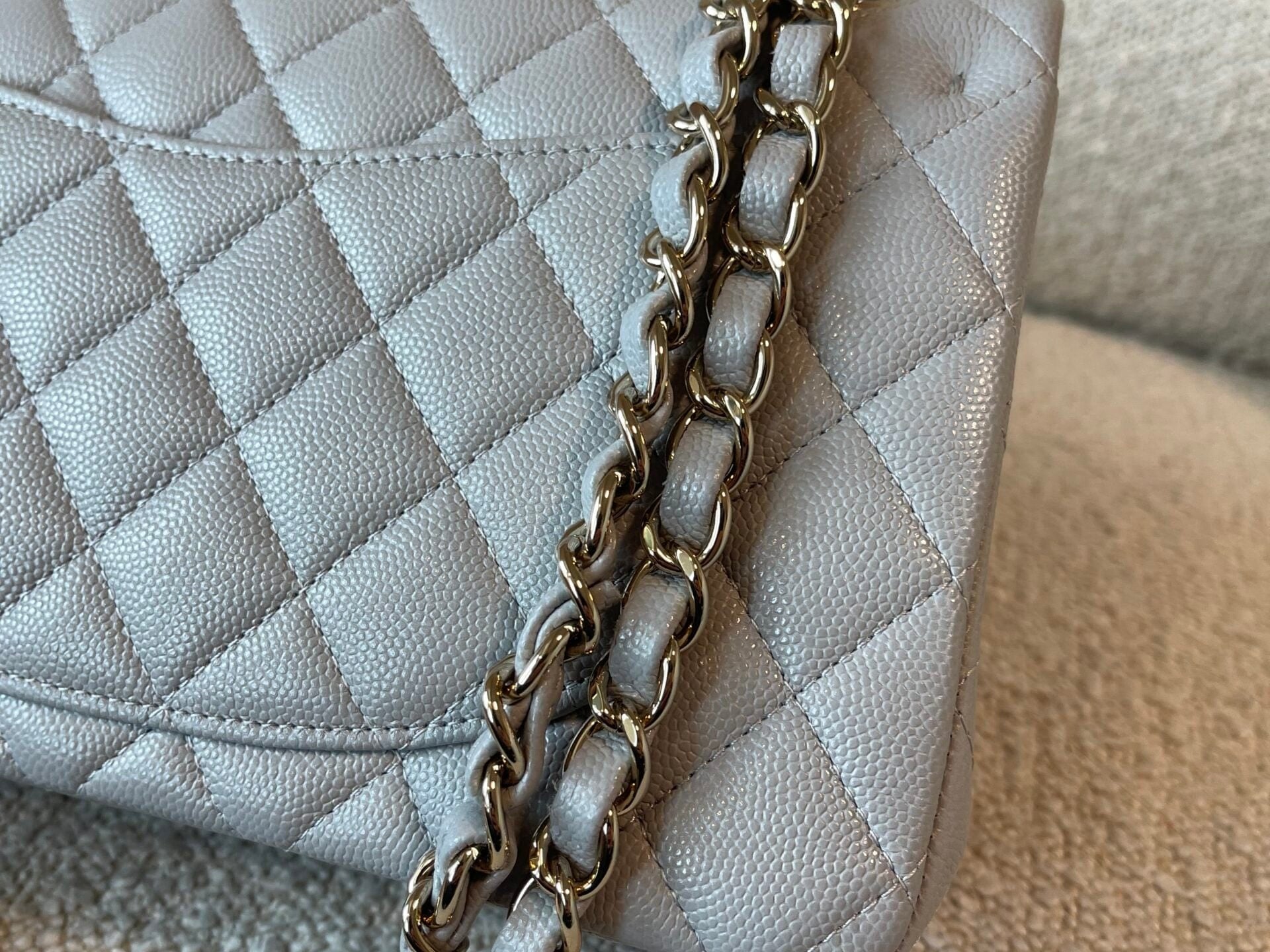 CHANEL Handbag 21A Grey Caviar Quilted Classic Flap Small LGHW - Redeluxe