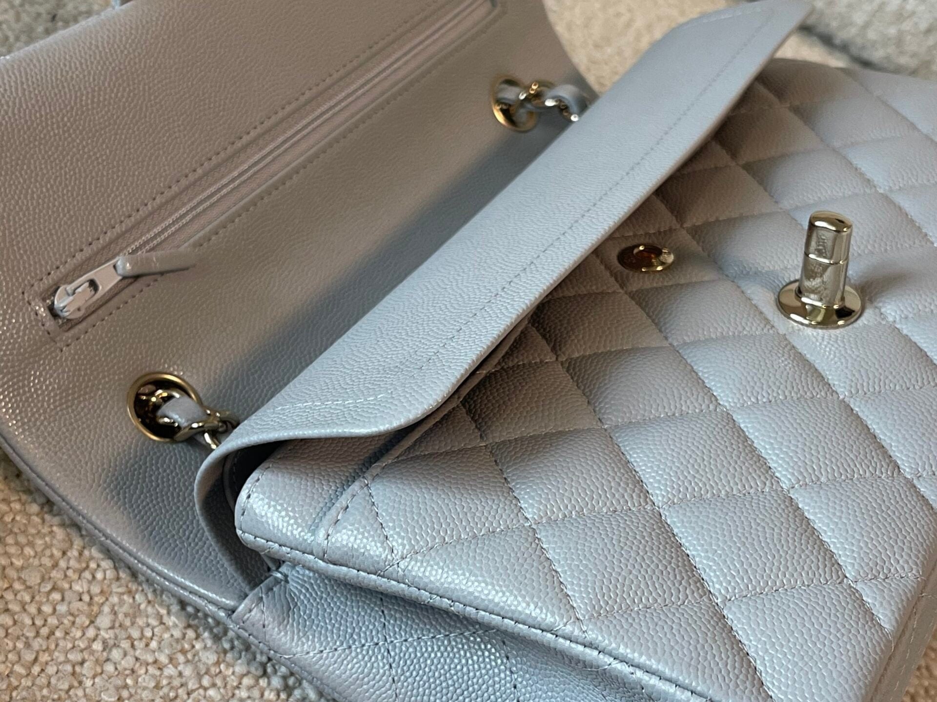 CHANEL Handbag 21A Grey Caviar Quilted Classic Flap Small LGHW - Redeluxe