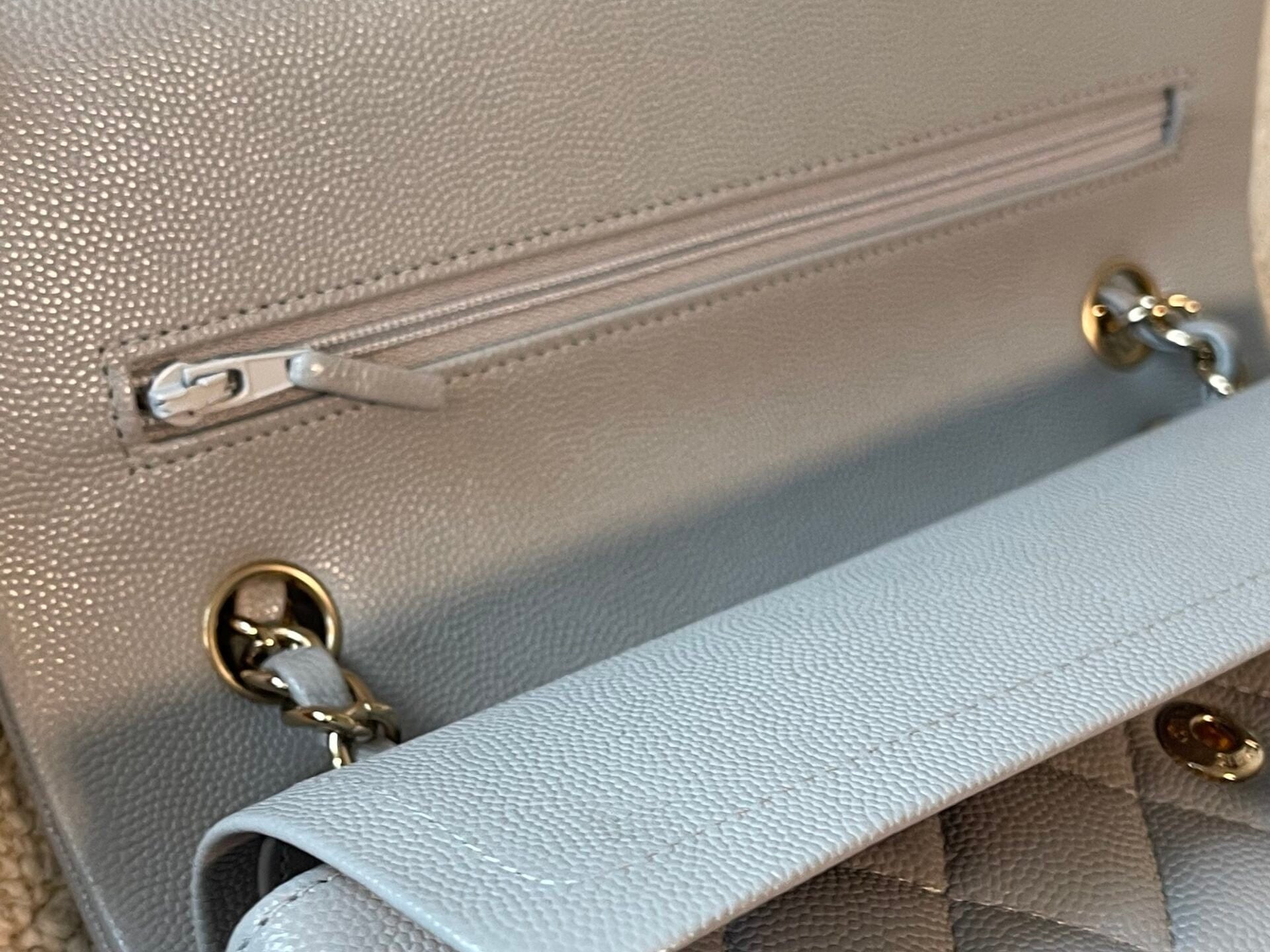 CHANEL Handbag 21A Grey Caviar Quilted Classic Flap Small LGHW - Redeluxe