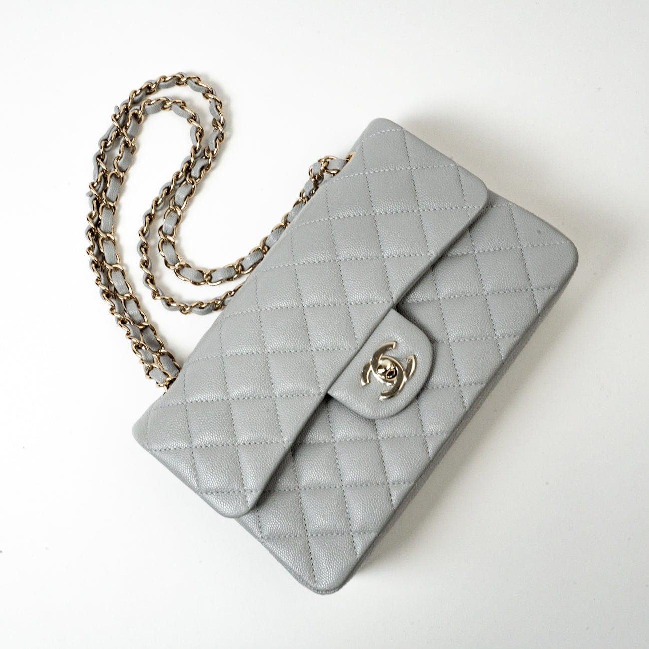 CHANEL Handbag 21A Grey Caviar Quilted Classic Flap Small LGHW - Redeluxe