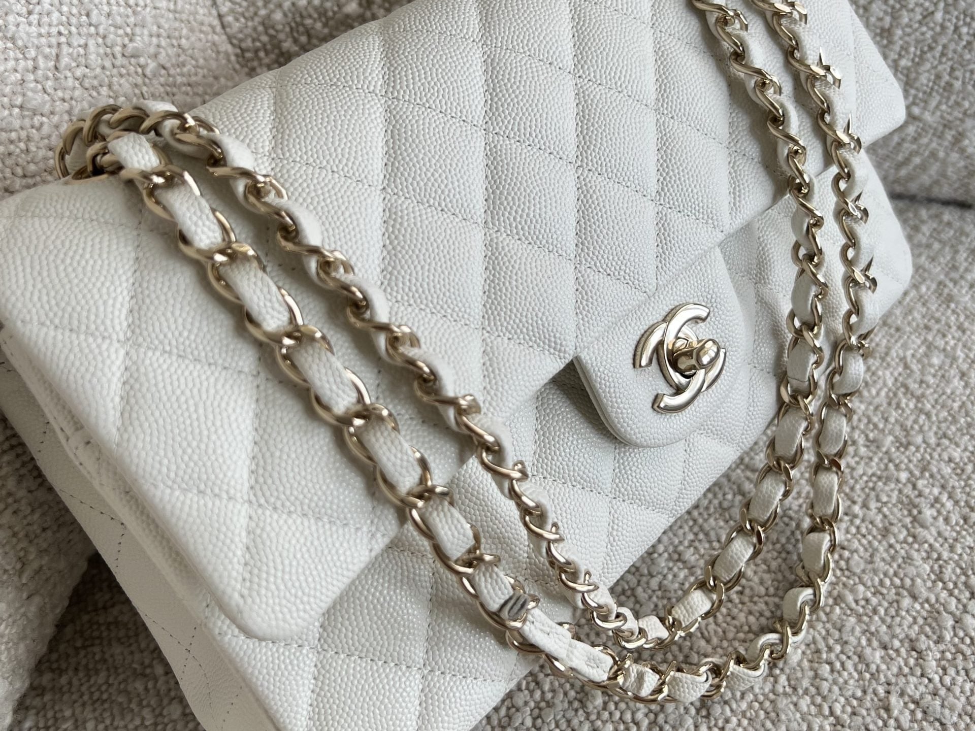 CHANEL Handbag 21A White Caviar Quilted Classic Flap Medium LGHW - Redeluxe
