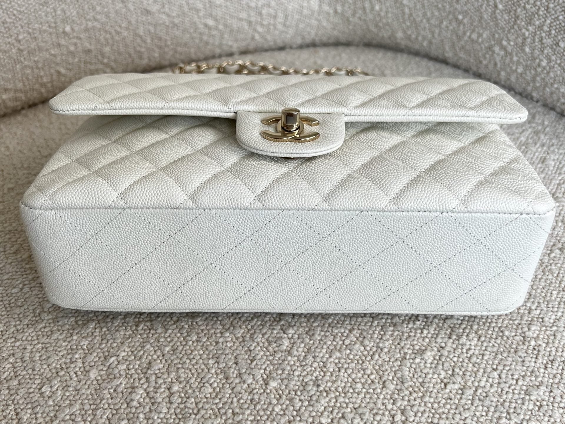 CHANEL Handbag 21A White Caviar Quilted Classic Flap Medium LGHW - Redeluxe