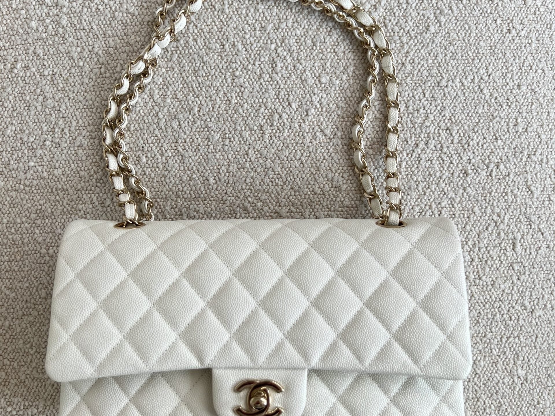 CHANEL Handbag 21A White Caviar Quilted Classic Flap Medium LGHW - Redeluxe