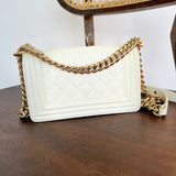 CHANEL Handbag 21A White Caviar Quilted Small Boy Bag LGHW - Redeluxe