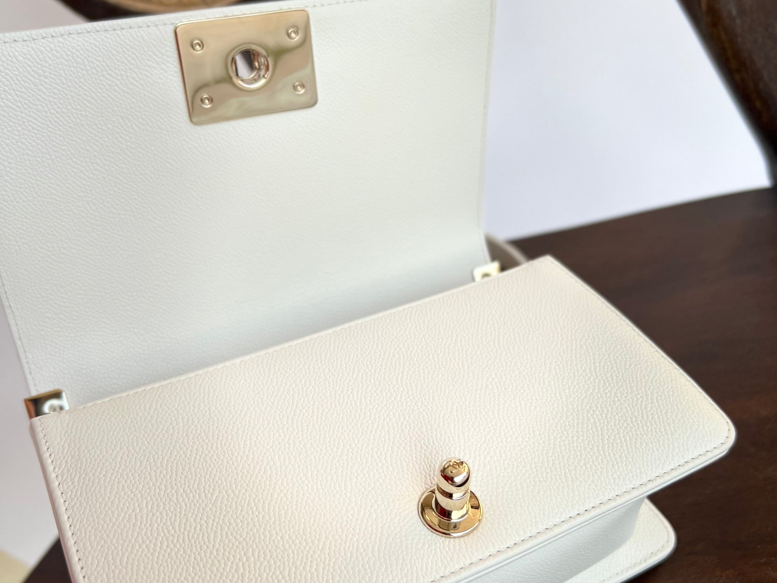 CHANEL Handbag 21A White Caviar Quilted Small Boy Bag LGHW - Redeluxe