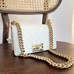 CHANEL Handbag 21A White Caviar Quilted Small Boy Bag LGHW - Redeluxe