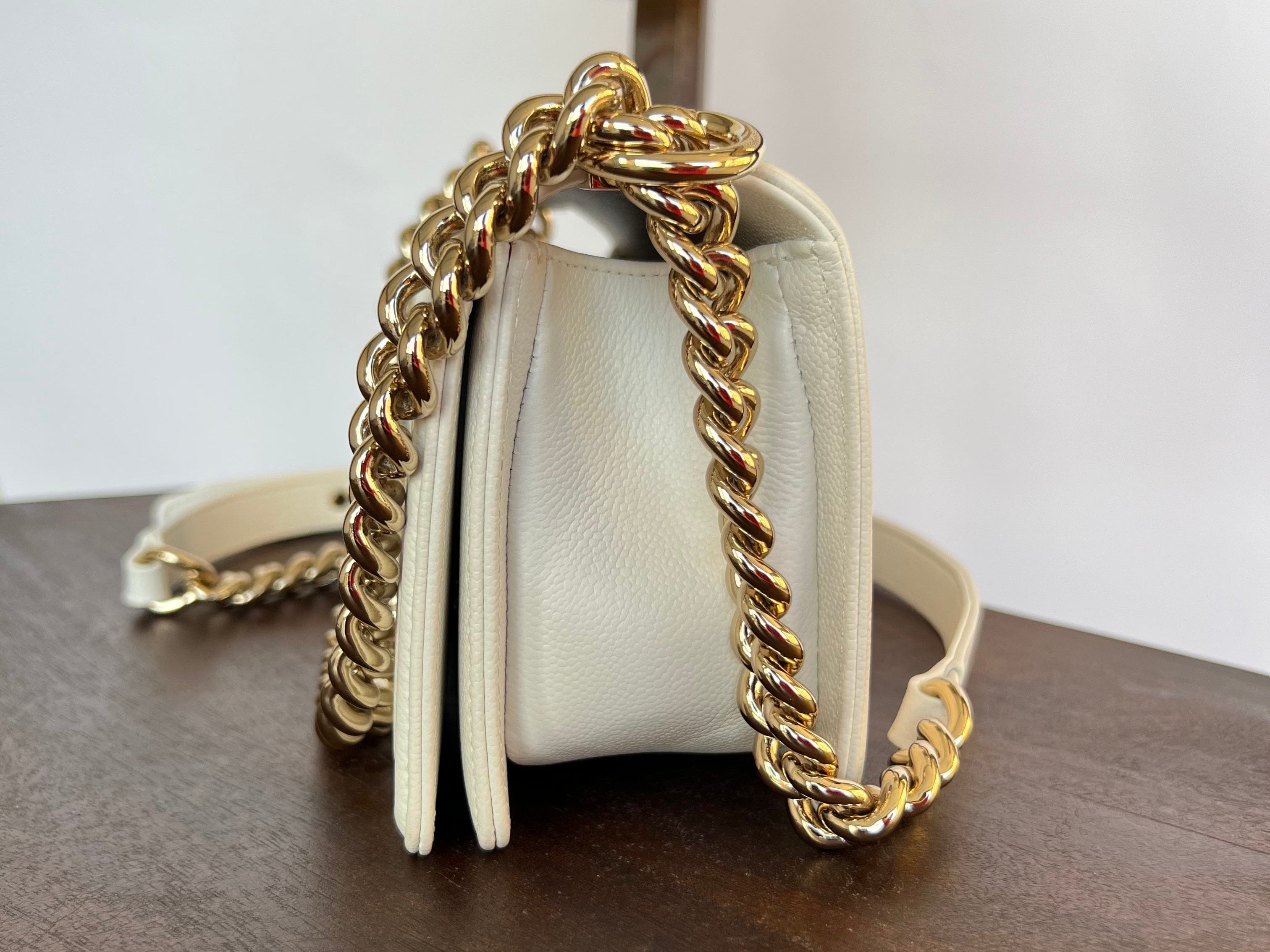 CHANEL Handbag 21A White Caviar Quilted Small Boy Bag LGHW - Redeluxe