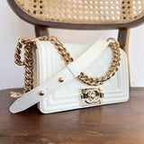 CHANEL Handbag 21A White Caviar Quilted Small Boy Bag LGHW - Redeluxe