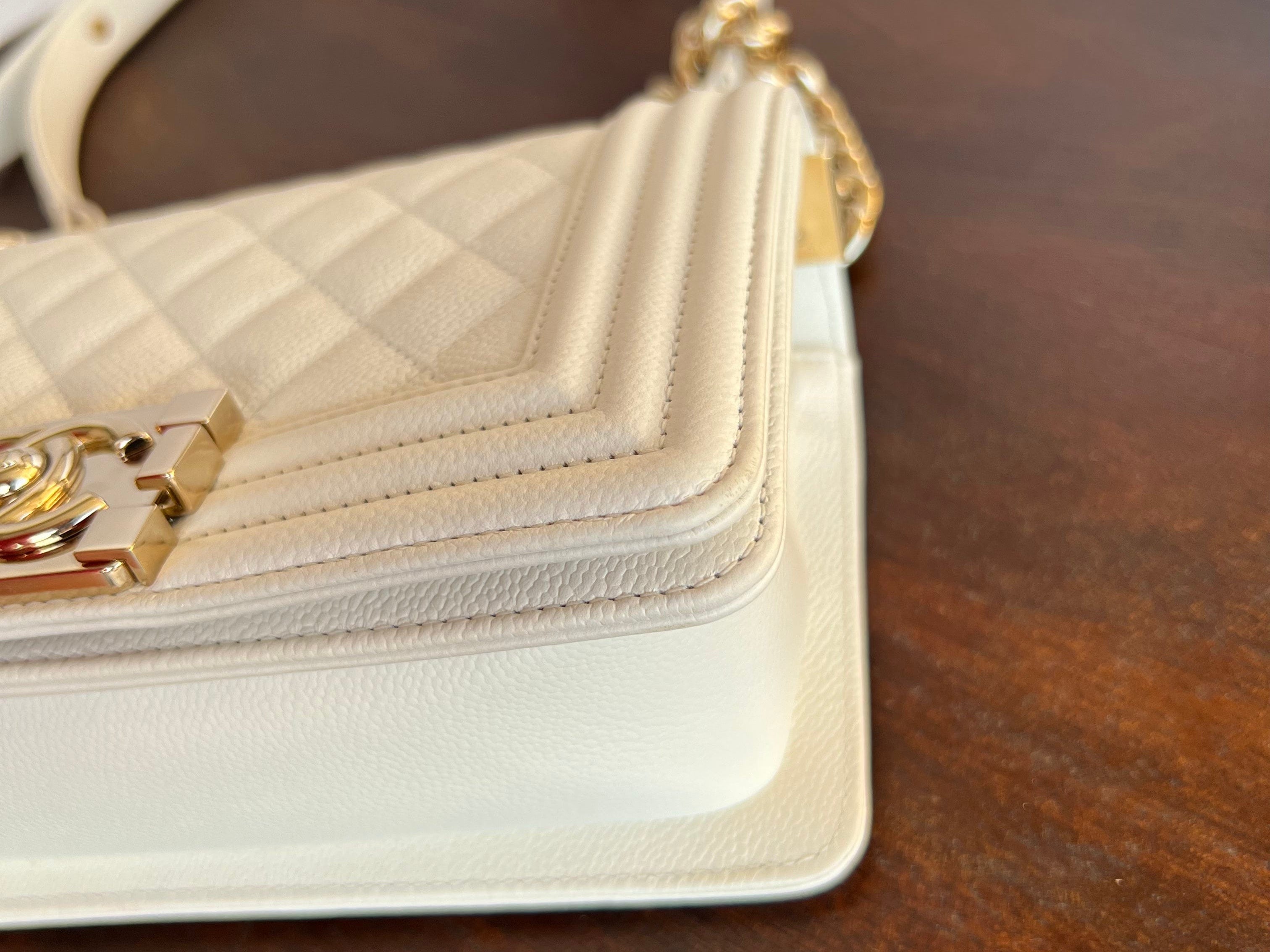 CHANEL Handbag 21A White Caviar Quilted Small Boy Bag LGHW - Redeluxe