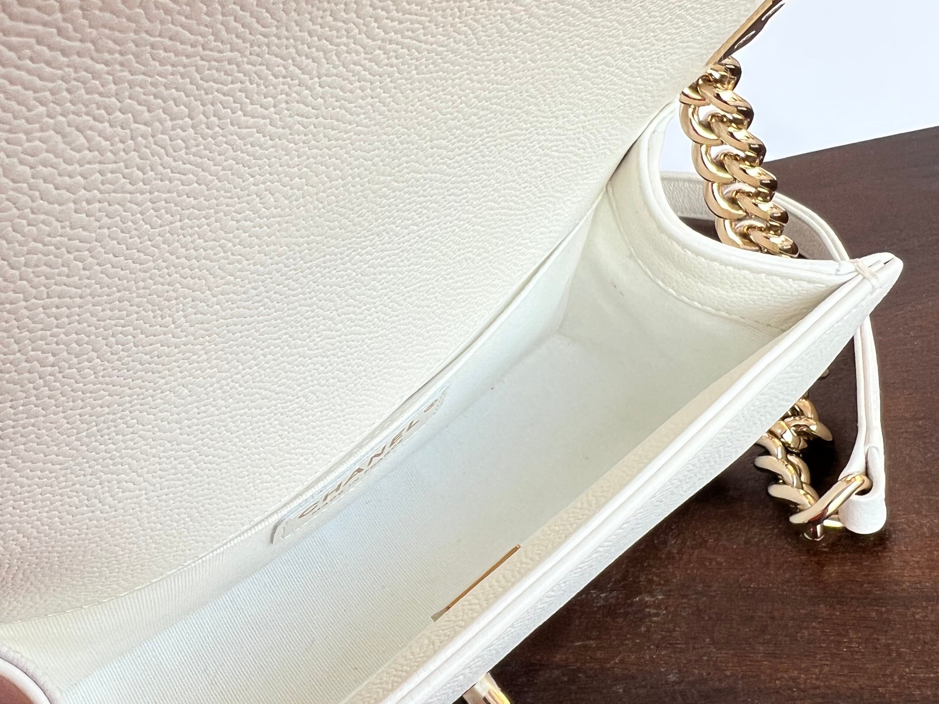 CHANEL Handbag 21A White Caviar Quilted Small Boy Bag LGHW - Redeluxe