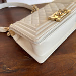 CHANEL Handbag 21A White Caviar Quilted Small Boy Bag LGHW - Redeluxe