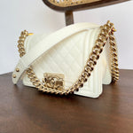 CHANEL Handbag 21A White Caviar Quilted Small Boy Bag LGHW - Redeluxe