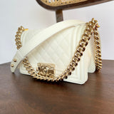 CHANEL Handbag 21A White Caviar Quilted Small Boy Bag LGHW - Redeluxe