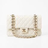 CHANEL Handbag 21A White/ Ivory Caviar Quilted Classic Flap Medium Light Gold Hardware - Redeluxe