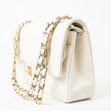 CHANEL Handbag 21A White/ Ivory Caviar Quilted Classic Flap Medium Light Gold Hardware - Redeluxe
