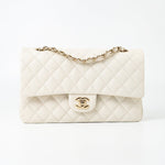 CHANEL Handbag 21A White/ Ivory Caviar Quilted Classic Flap Medium Light Gold Hardware - Redeluxe