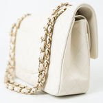 CHANEL Handbag 21A White/ Ivory Caviar Quilted Classic Flap Medium Light Gold Hardware - Redeluxe