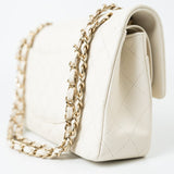 CHANEL Handbag 21A White/ Ivory Caviar Quilted Classic Flap Medium Light Gold Hardware - Redeluxe